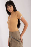 Ribbed Short Sleeve Blouse with Half Turtleneck