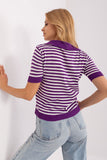 Striped Short Sleeve Knitted Blouse with Collar