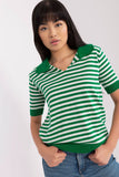 Striped Short Sleeve Knitted Blouse with Collar