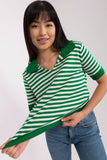 Striped Short Sleeve Knitted Blouse with Collar