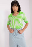 Striped Short Sleeve Knitted Blouse with Collar