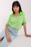 Striped Short Sleeve Knitted Blouse with Collar