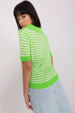 Striped Short Sleeve Knitted Blouse with Collar