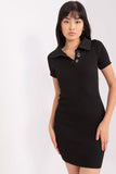 Ribbed Pencil Cut Dress with Short Sleeves and Collar