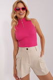 Ribbed Sleeveless Turtleneck Blouse with Decorative Cracks