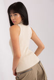 Ribbed Sleeveless Turtleneck Blouse with Zircon Accents
