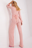 Casual Blouse & Pants Set with Tie Waist and Heart Neckline