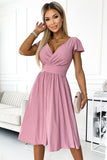Dirty Pink Flared Dress with Envelope Neckline