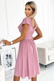 Dirty Pink Flared Dress with Envelope Neckline