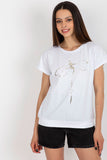 Decorative Print Cotton Blouse with Short Sleeves