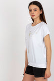Decorative Print Cotton Blouse with Short Sleeves