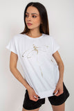Decorative Print Cotton Blouse with Short Sleeves