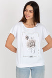 Decorative Cotton Blouse with Short Sleeves and Round Neckline