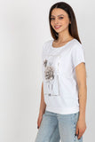 Decorative Cotton Blouse with Short Sleeves and Round Neckline
