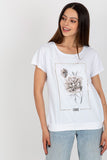 Decorative Cotton Blouse with Short Sleeves and Round Neckline