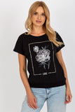 Decorative Print Cotton Blouse with Short Sleeves