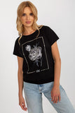Decorative Print Cotton Blouse with Short Sleeves