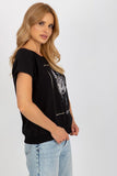 Decorative Print Cotton Blouse with Short Sleeves