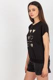 Decorative Print Cotton Blouse with Short Sleeves