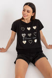 Decorative Print Cotton Blouse with Short Sleeves
