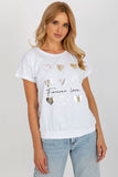 Decorative Print Cotton Blouse with Short Sleeves