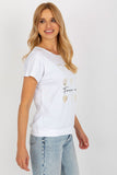 Decorative Print Cotton Blouse with Short Sleeves