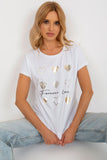 Decorative Print Cotton Blouse with Short Sleeves