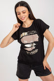 Decorative Print Cotton Blouse with Short Sleeves