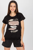 Decorative Print Cotton Blouse with Short Sleeves