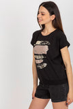 Decorative Print Cotton Blouse with Short Sleeves