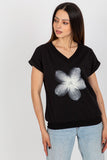Decorative Print Cotton Blouse with Short Sleeves