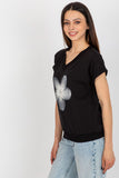 Decorative Print Cotton Blouse with Short Sleeves