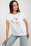 Decorative Print Short Sleeve Cotton Blouse