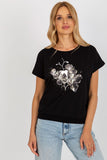 Decorative Print Cotton Blouse with Short Sleeves