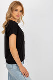 Decorative Print Cotton Blouse with Short Sleeves