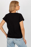 Decorative Print Cotton Blouse with Short Sleeves