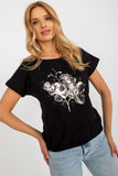 Decorative Print Cotton Blouse with Short Sleeves