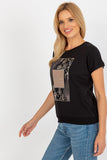 Decorative Print Short Sleeve Straight Cut Blouse