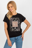 Decorative Print Short Sleeve Straight Cut Blouse