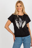 Decorative Print Short Sleeve Straight Cut Blouse