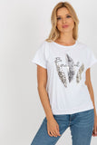 Decorative Print Straight Cut Blouse with Short Sleeves
