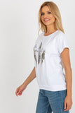 Decorative Print Straight Cut Blouse with Short Sleeves