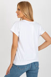 Decorative Print Straight Cut Blouse with Short Sleeves