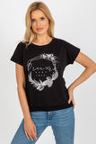 Decorative Print Short Sleeve Straight Cut Blouse