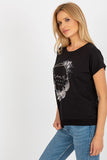 Decorative Print Short Sleeve Straight Cut Blouse