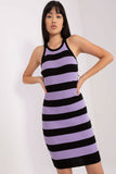 Striped Ribbed Knit Pencil Dress with Straps