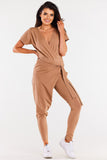 Crinkled Jumpsuit with Pockets and Asymmetrical Binding