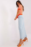 Striped Short Sleeve Knitted Blouse with Collar