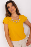 Jewelry-Embellished Short Sleeve Buffet Blouse