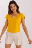 Jewelry-Embellished Short Sleeve Buffet Blouse